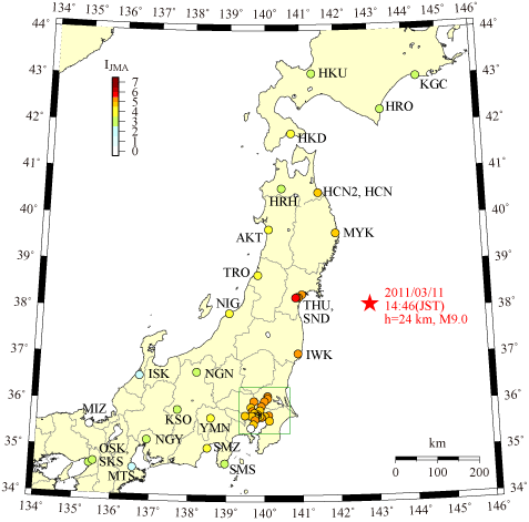 2011/03/11 14:46 Off Sanriku (M=9.0, h=24 km) | BRI Strong Motion Network
